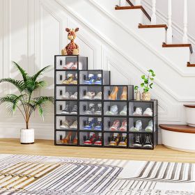 Black Small 18PCS 33x23x14cm Shoebox, Plastic, Grid, Free Combination