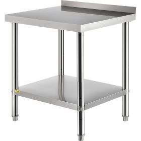 VEVOR Stainless Steel Prep Table, 30 x 24 x 35 Inch, 440lbs Load Capacity Heavy Duty Metal Worktable with Backsplash and Adjustable Undershelf