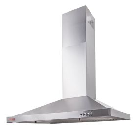 VEVOR Wall Mount Range Hood, Ductless Chimney-Style Kitchen Stove Vent, Stainless Steel Permanent Filter with 3-Speed Exhaust Fan, 2 Baffle Filters