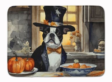 Boston Terrier Fall Kitchen Pumpkins Memory Foam Kitchen Mat Machine Washable Anti-Fatigue Mat Cushion Comfort Bath Mat or Kitchen Rug