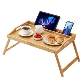 VEVOR Bed Tray Table with Foldable Legs & Media Slot, Bamboo Breakfast Tray for Sofa, Bed, Eating, Snacking, and Working (Quantity: 1-Piece Set, size: 21.6 x 13.8 inch)