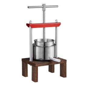 VEVOR Fruit Wine Press, 0.53 Gallon/2L, 2 Stainless Steel Barrels, Manual Juice Maker (Crossbar Structure: T-Shaped Structure, Plate Material: Wood)
