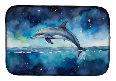 Dolphin in a Starry Sea Dish Drying Mat Absorbent Dish Drying Mat Pad for Kitchen Counter Dish Drainer Mat for Countertop, 14 x 21", Multicolor (Default: Default)